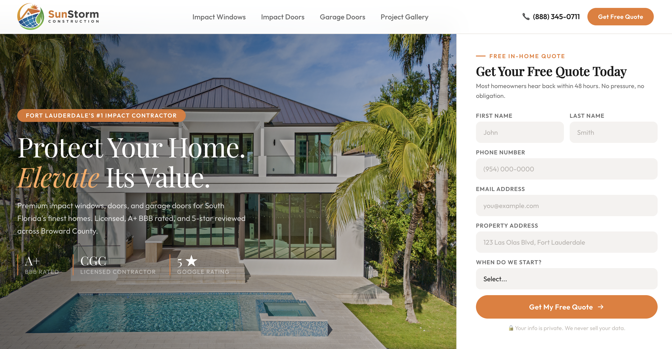 SunStorm Construction website